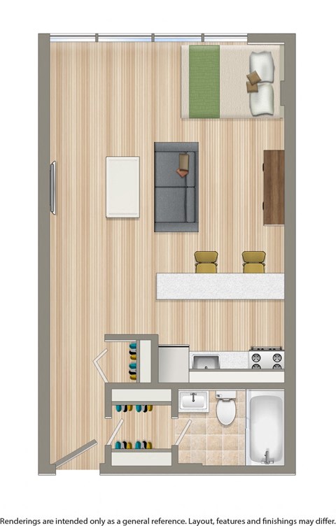 studio apartment floor plan rendering at twin oaks apartments in washington dc